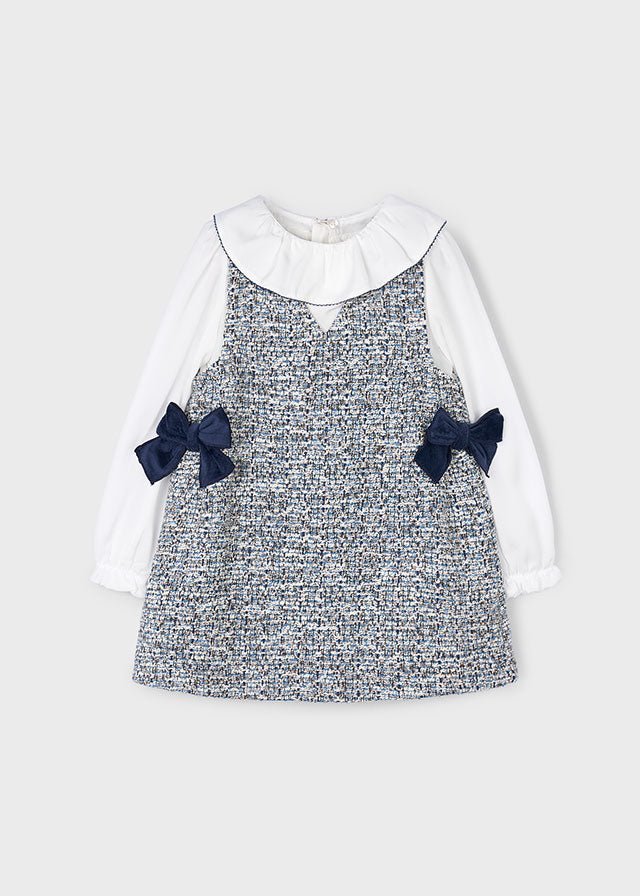 Girls Tweed Pinafore Dress with Velvet Bows