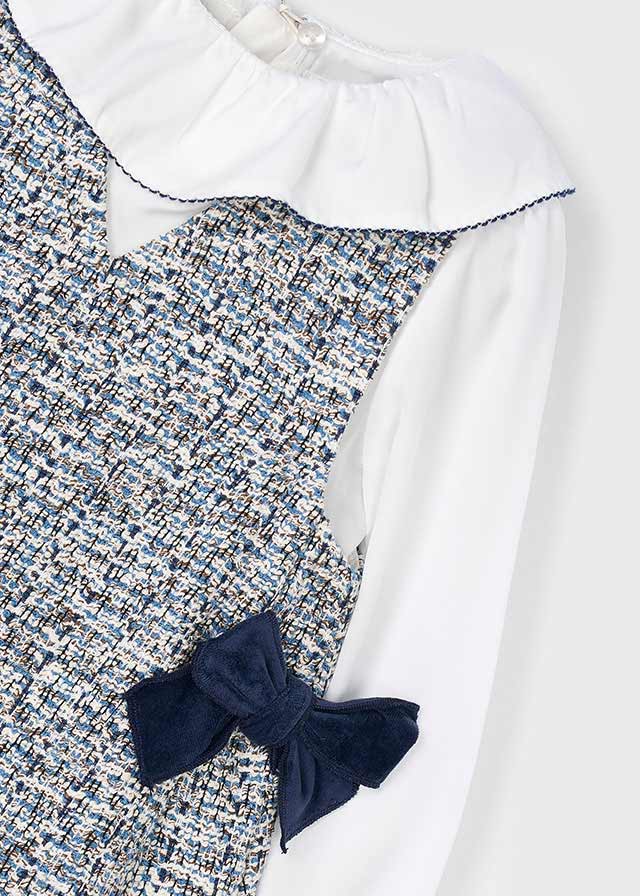 Girls Tweed Pinafore Dress with Velvet Bows