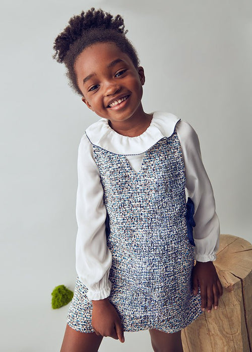 Girls Tweed Pinafore Dress with Velvet Bows