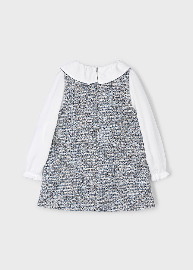 Girls Tweed Pinafore Dress with Velvet Bows