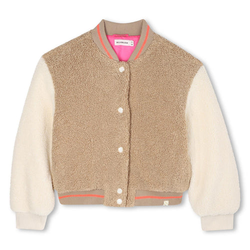 Girls Two - Tone Faux Shearling Jacket with Sequin Back Badge