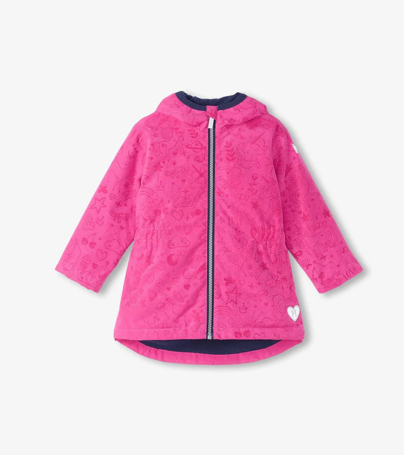 Girls Unicorn Doodle Zip - Up Lightweight Rain Jacket (Hatley)