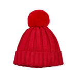 Girls Vibrant Red Pom Pom Knitted Hat