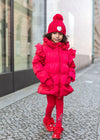 Girls Vibrant Red Pom Pom Knitted Hat