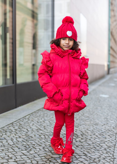 Girls Vibrant Red Pom Pom Knitted Hat