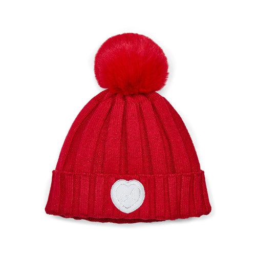 Girls Vibrant Red Pom Pom Knitted Hat