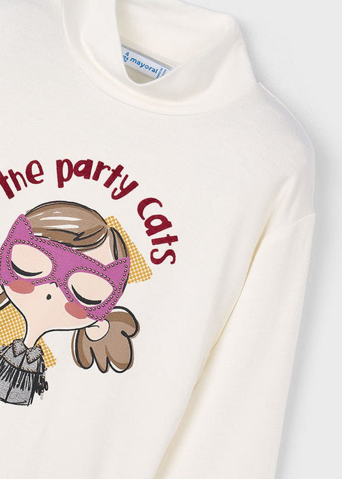 Girls Viscose Turtleneck With Party Cats Print