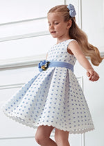 Girls' White & Blue Embroidered Dress (Abel & Lula)