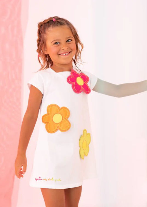 Girls White Cotton Flower Dress