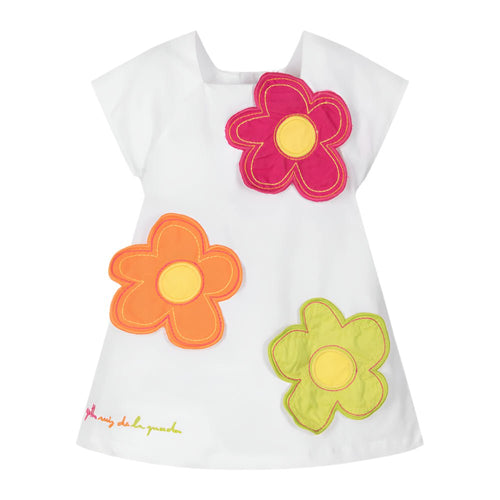 Girls White Cotton Flower Dress