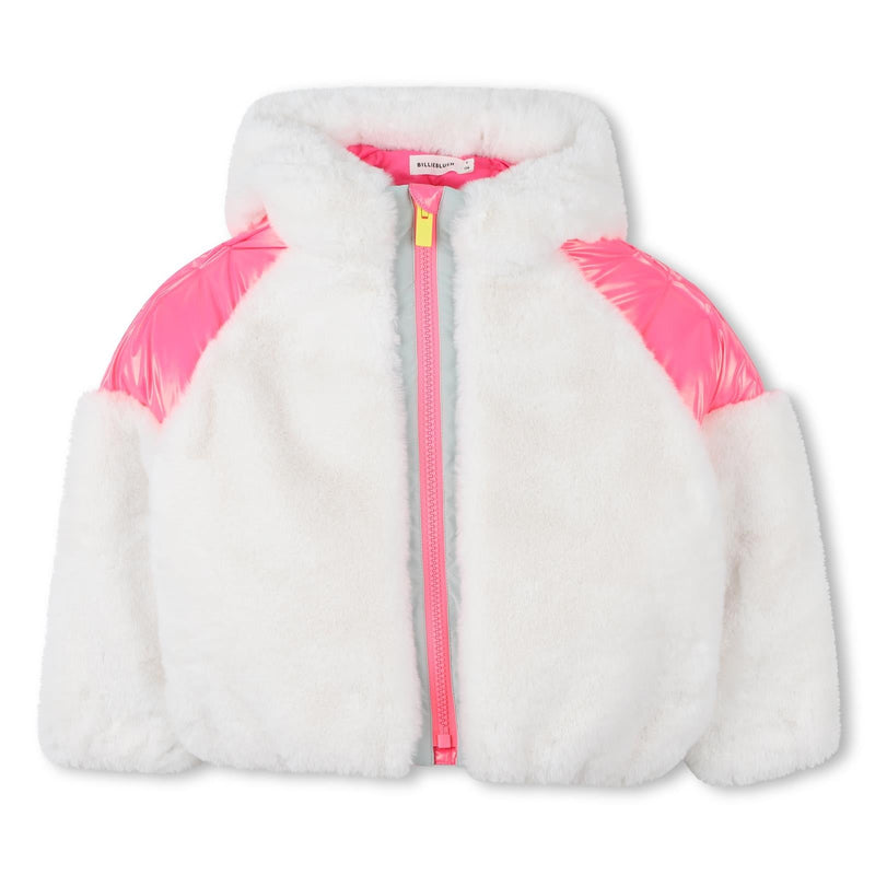 Girls White Faux Fur Coat With Hood