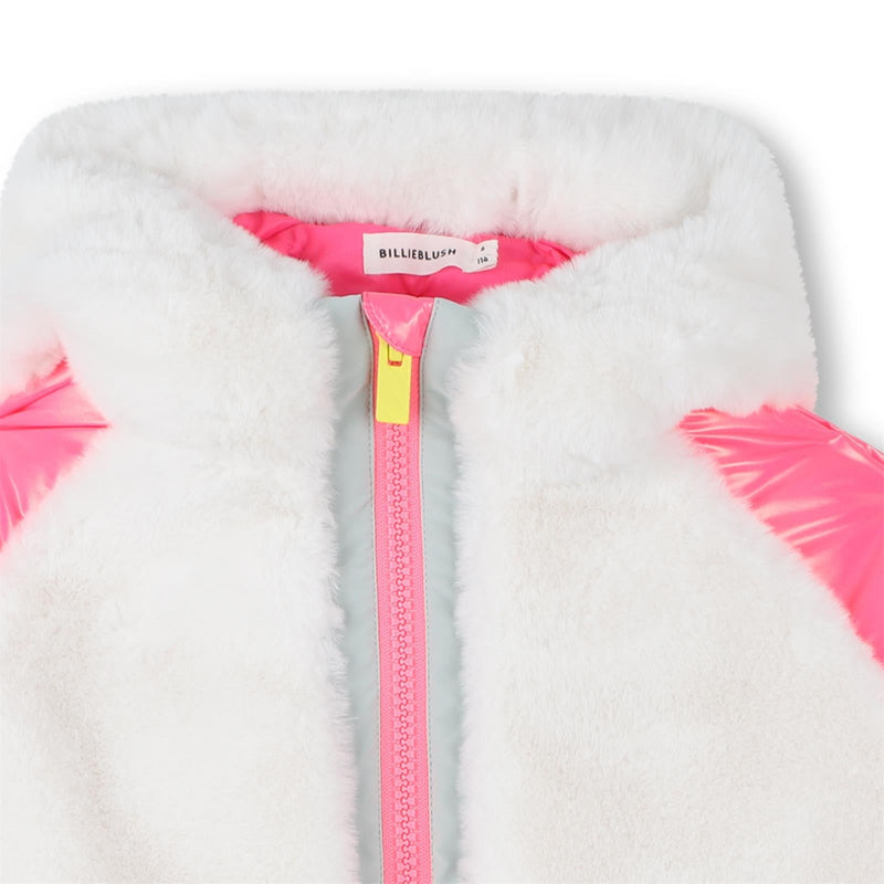 Girls White Faux Fur Coat With Hood