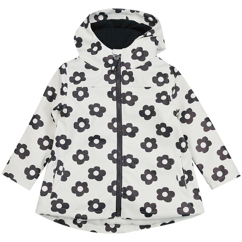 Girls White Floral Raincoat With Fleece Lining