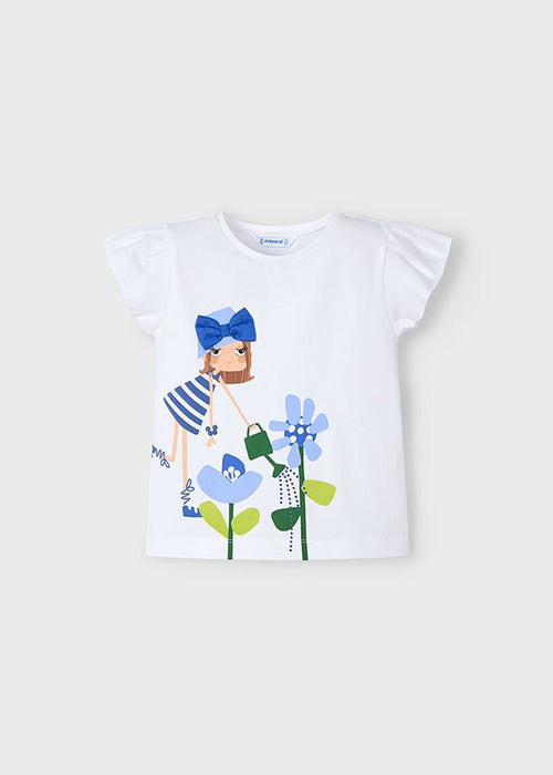 Girls White Floral T-Shirt with 3D Bow