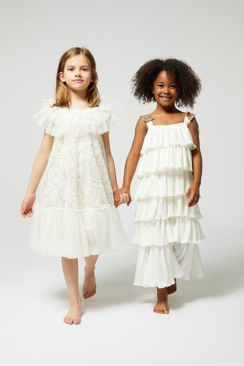 Girls White Glittered Ceremony Dress