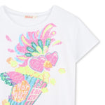 Girls White Jersey T-Shirt with Popcorn Sequin Graphic