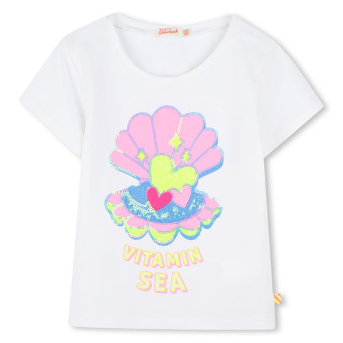 Girls White Jersey T-Shirt with "Vitamin Sea" Graphic