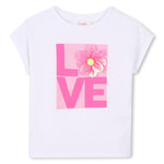 Girls White "Love" T-Shirt with 3D Flower Detail