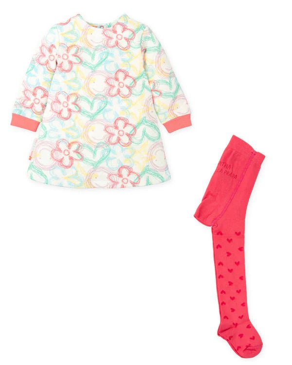 Girls White & Pink Flower Cotton Dress Set (Agatha Ruiz de la Prada)