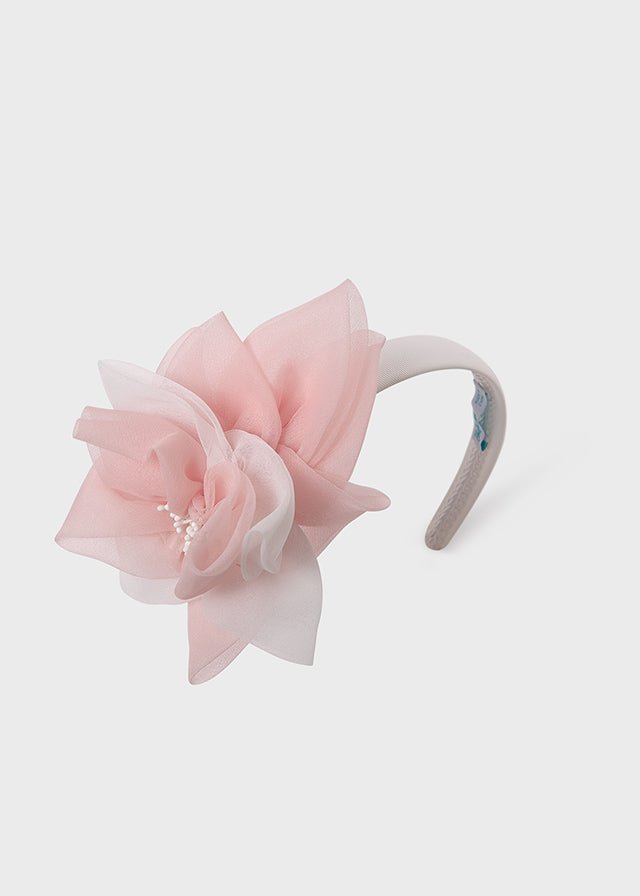 Girls White & Pink Organza Flower Hairband (Abel & Lula)