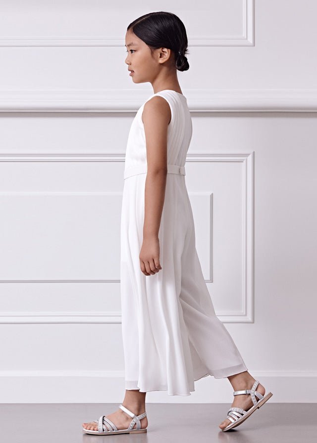 Girls White Pleated Chiffon Jumpsuit (Abel & Lula)