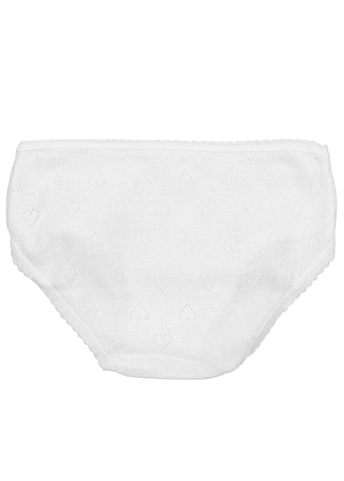 Girls White Pointelle Heart Cotton Knickers