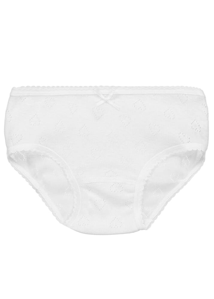 Girls White Pointelle Heart Cotton Knickers