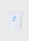 Girls White T-Shirt with Blue Flower Detail