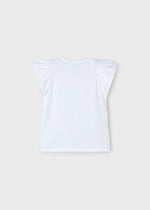 Girls White T-Shirt with Blue Flower Detail