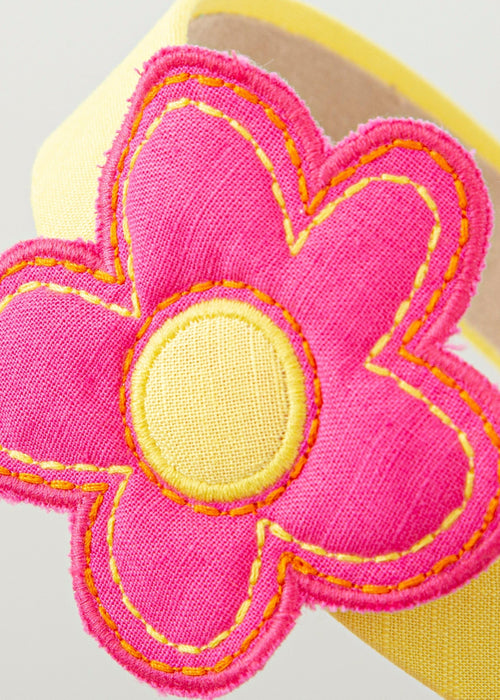 Girls Yellow Hairband with Pink Flower Accent