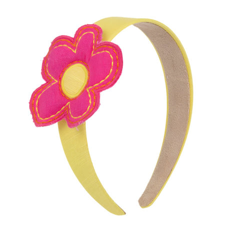 Girls Yellow Hairband with Pink Flower Accent