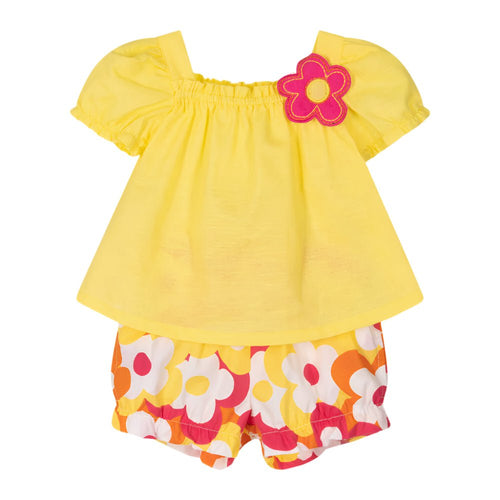 Girls Yellow Linen Cotton Shorts Set