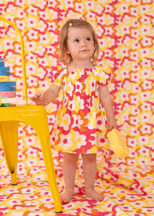 Girls Yellow & Pink Floral Cotton Dress