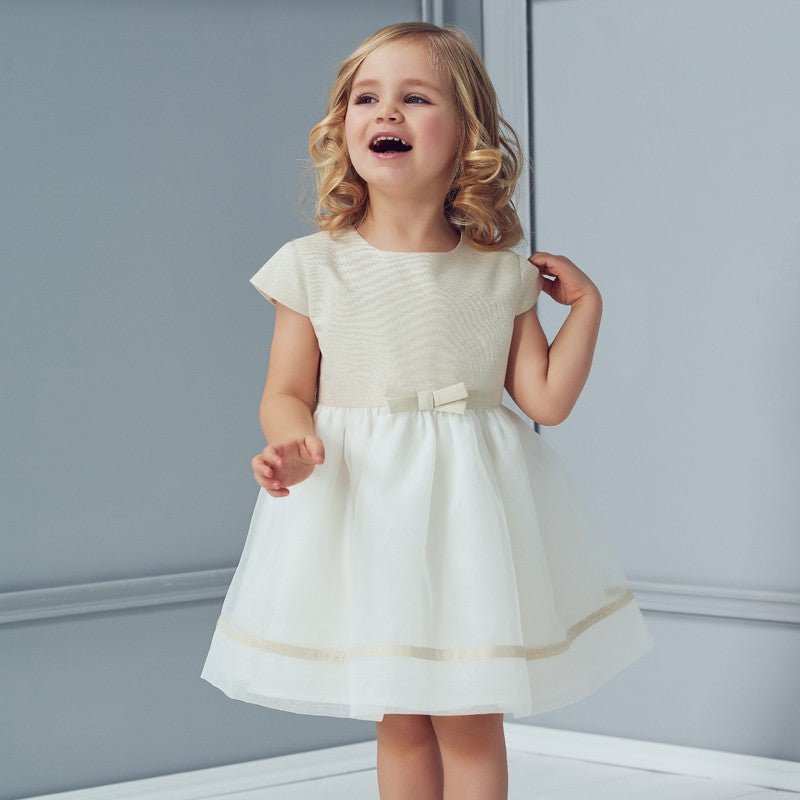 Gold Occasion Dress With Bow (JANE) - CottonKids.ie - Dress - 0-1 month - 1-2 month - 11-12 year