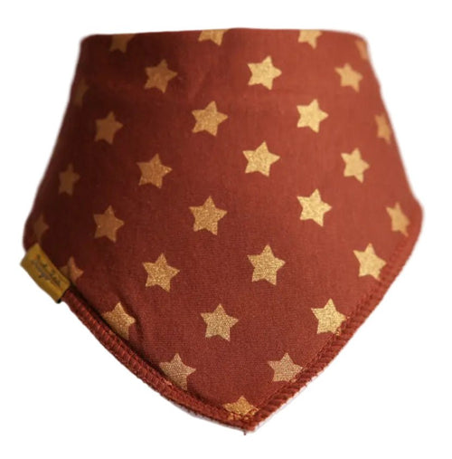 Gold Stars on Cocoa Organic Cotton DribbleBoo Bandana Bib