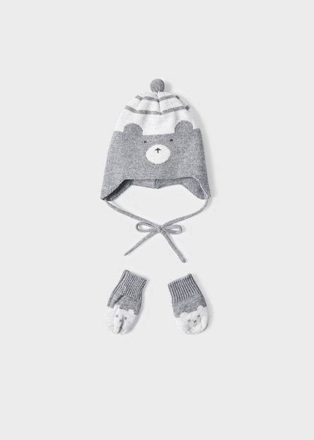 Grey Cotton Hat & Mittens Set