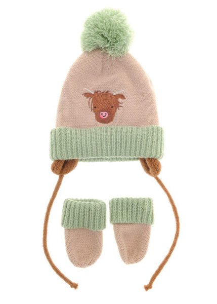 Highland Cow Baby Hat and Mittens Set