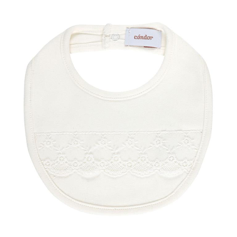 IVORY Baby Bib with Bobbin Lace Detail