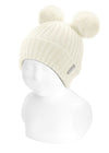 IVORY Baby Rib Knit Hat with Two Faux Fur Pompoms