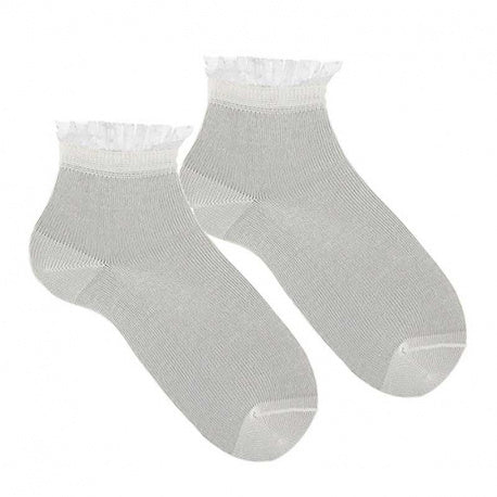 IVORY Ceremony Ankle Socks With Frilled Plumeti Cuff (Condor)