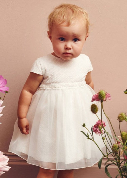 IVORY Christening Dress with Detachable Tulle Overlay (CORA)