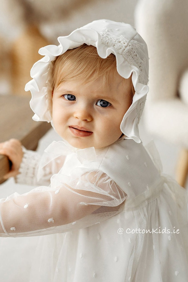 IVORY Christening Hat Bonnet With Lace Baby Girl (BEATRICE) (SOFIA)