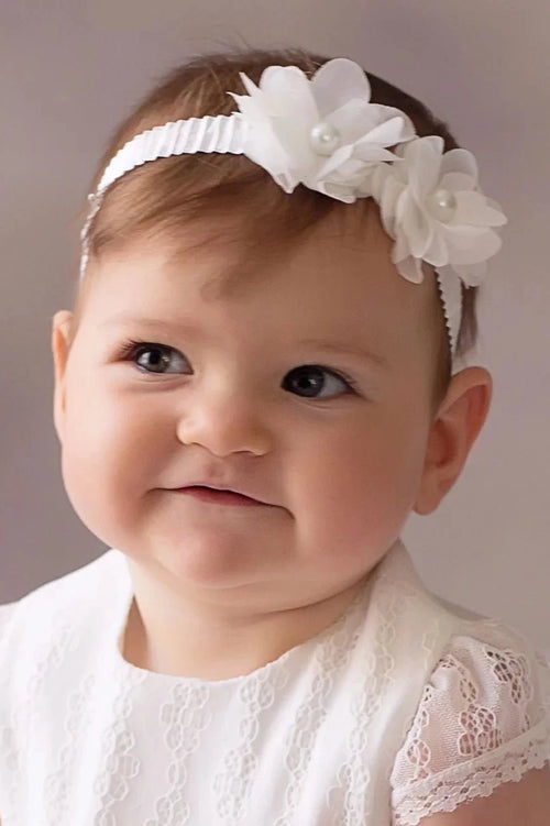 IVORY Christening Headband with Flowers