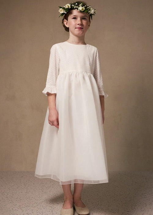 IVORY Communion Flower Girl Dress with Cotton Lace Top (EMMA)