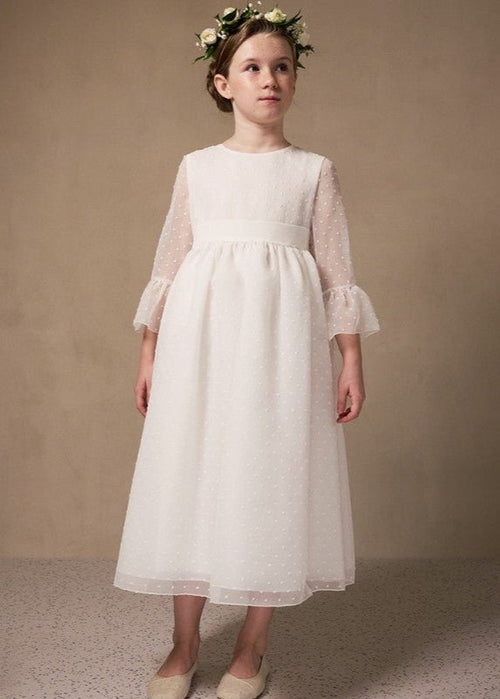 IVORY Communion Flower Girl Dress with Embroidered Dots (TARA)