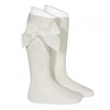 IVORY Cotton Knee Socks With Side Grosgrain Bow (Condor) (A/W)