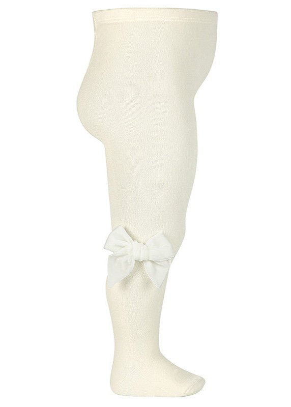 IVORY Cotton Tights with Velvet Bow (A/W)