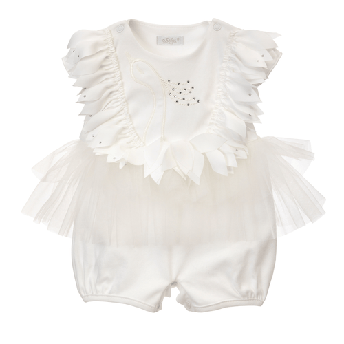 Ivory Elegant Baby Romper with Peacock Embroidery (Sofija) - CottonKids.ie - 0-1 month - 1-2 month - 12 month