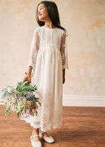 IVORY Elegant Communion Lace Dress with 3/4 Sleeves ( K16 )