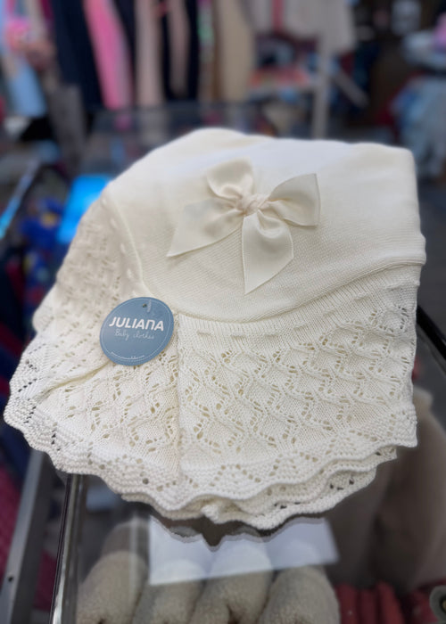 IVORY Knitted Baby Shawl With Ruffled Border